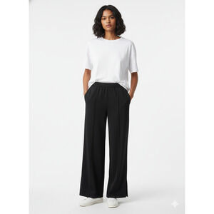 NWT Jil Sander Black Satin Pleated Wide Leg Pants DE 38 US 8 High Waist Trousers